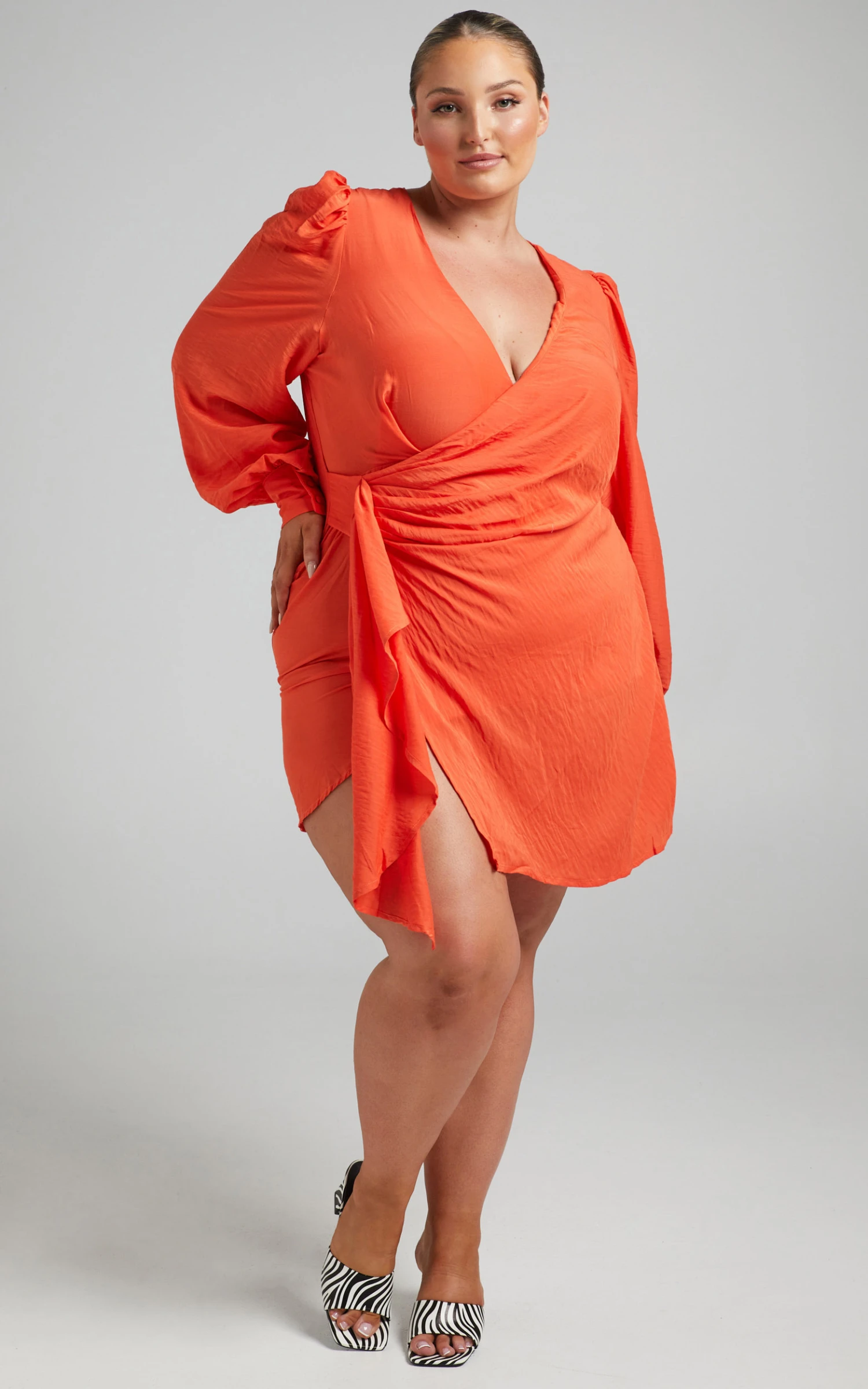 Showpo Bellefleur Faux Wrap Mini Dress In Orange 6 Showpo Bellefleur Faux Wrap Mini Dress In Orange - Image 6