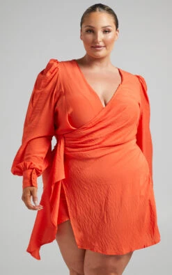 Showpo Bellefleur Faux Wrap Mini Dress In Orange 13 Showpo Bellefleur Faux Wrap Mini Dress In Orange -Showpo Women's Clothing Store 8.10.21 Riley x Lucy x Anthony14079