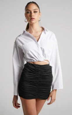 Showpo Ajisa Ruched Mini Skirt In Black 15 Showpo Ajisa Ruched Mini Skirt In Black -Showpo Women's Clothing Store AJISA RUCHED MINI SKIRT IN BLACK 4