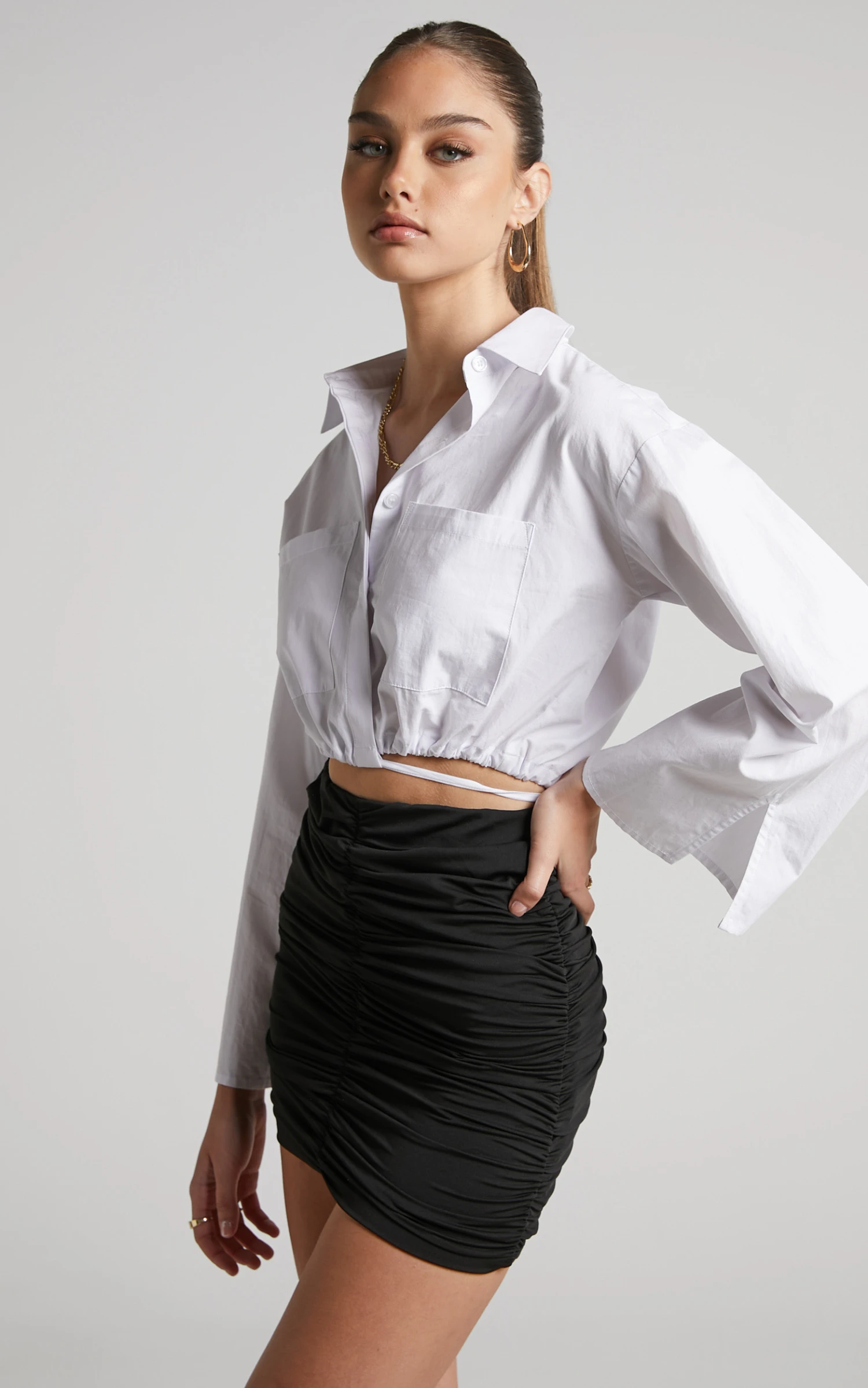 Showpo Ajisa Ruched Mini Skirt In Black 6 Showpo Ajisa Ruched Mini Skirt In Black - Image 6