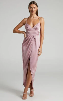 Showpo Azrael Maxi Dress - V Neck Satin Tulip Dress In Blush