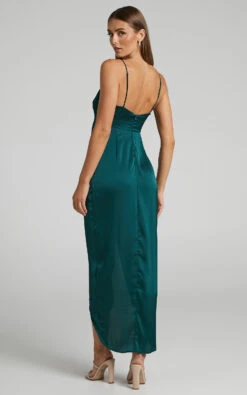 Showpo Azrael Maxi Dress - V Neck Satin Tulip Dress In Emerald -Showpo Women's Clothing Store AZRAEL TULIP MAXI DRESS in Emerald 2528SD22050109042529 4