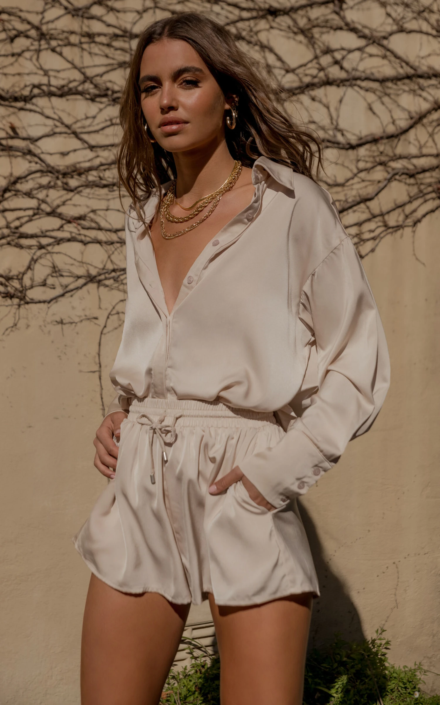 Showpo Azurine Oversized Button Up Satin Shirt In OYSTER 14 Showpo Azurine Oversized Button Up Satin Shirt In OYSTER - Image 14