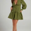 Showpo Carlyle Long Sleeve Mini Dress With Corset Detailing In Khaki