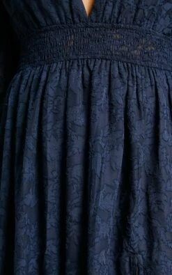 Showpo Abellita Plunge Neck Bishop Sleeve Broderie Trim Maxi Dress In Navy -Showpo Women's Clothing Store Abellita trim slit maxi dress in Navy 2528SD22030082022529 4