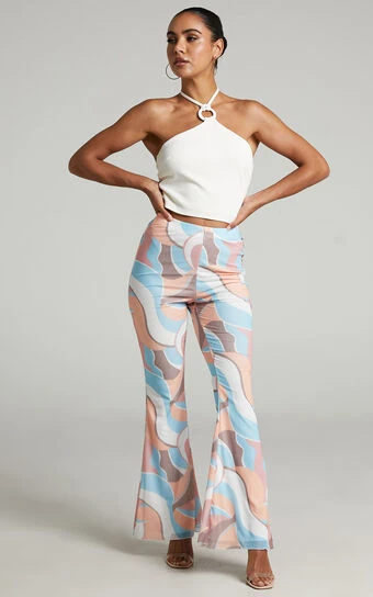Showpo Adalene High Waisted Mesh Flare Pants In Stripe Print 1 Showpo Adalene High Waisted Mesh Flare Pants In Stripe Print