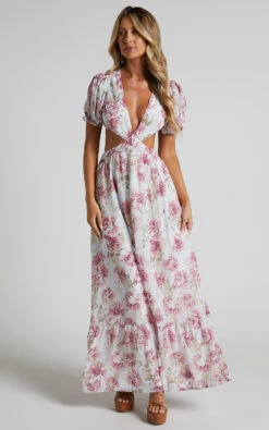 Showpo Addy Side Cut Out Balloon Sleeve Maxi Dress In White Floral 15 Showpo Addy Side Cut Out Balloon Sleeve Maxi Dress In White Floral -Showpo Women's Clothing Store Addy Side Cut Out Balloon Sleeve Maxi Dress in White Floral