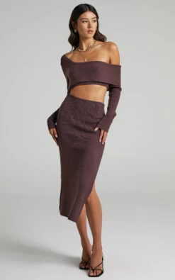 Showpo Alabama Midi Dress - Off One Shoulder Asymmetric Long Sleeve Knit Dress In Chocolate 11 Showpo Alabama Midi Dress - Off One Shoulder Asymmetric Long Sleeve Knit Dress In Chocolate -Showpo Women's Clothing Store Alabama Assymetrical Knit Midi Dress in Chocolate 2528SD21060066022529 3
