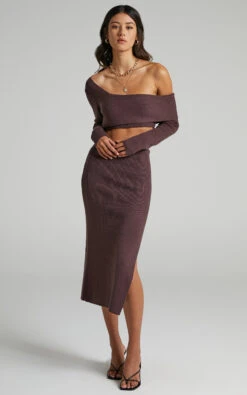 Showpo Alabama Midi Dress - Off One Shoulder Asymmetric Long Sleeve Knit Dress In Chocolate 13 Showpo Alabama Midi Dress - Off One Shoulder Asymmetric Long Sleeve Knit Dress In Chocolate -Showpo Women's Clothing Store Alabama Assymetrical Knit Midi Dress in Chocolate 2528SD21060066022529 4