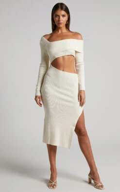 Showpo Alabama Midi Dress - Off One Shoulder Asymmetric Long Sleeve Knit Dress In Beige 9 Showpo Alabama Midi Dress - Off One Shoulder Asymmetric Long Sleeve Knit Dress In Beige -Showpo Women's Clothing Store Alabama Asymmetric Knit Midi Dress in Beige 2528SD21060066052529 1