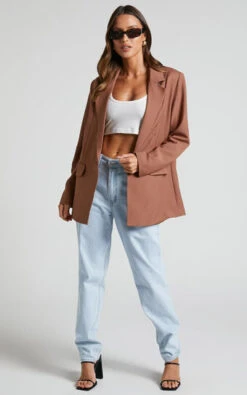 Showpo Alba Longline Blazer In Chocolate
