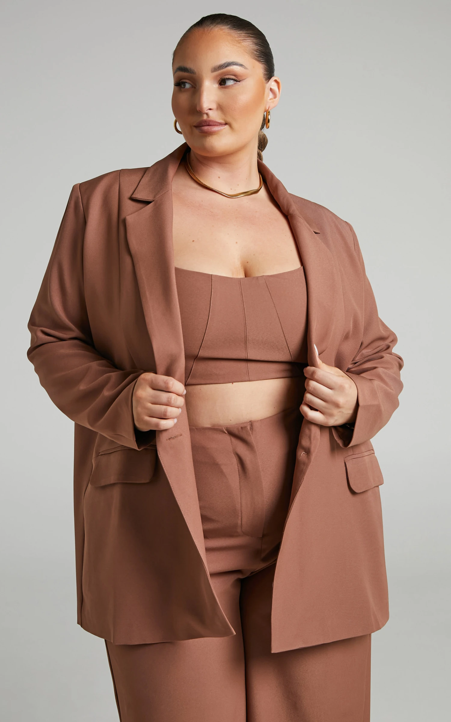 Showpo Alba Longline Blazer In Chocolate 3 Showpo Alba Longline Blazer In Chocolate - Image 3