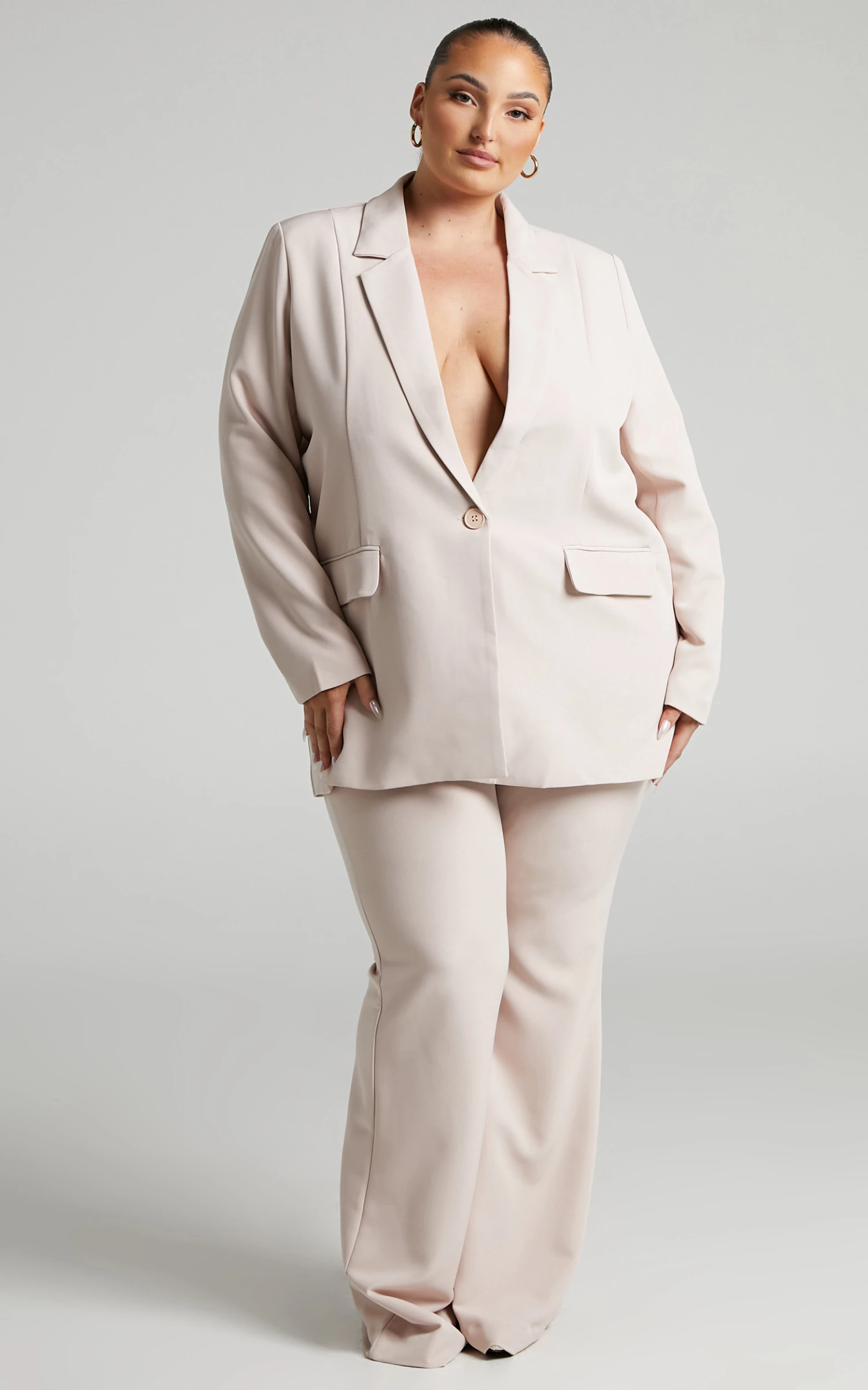 Showpo Alba Longline Blazer In Stone 5 Showpo Alba Longline Blazer In Stone - Image 5