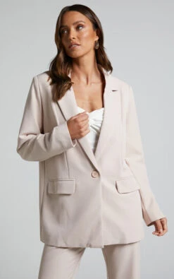 Showpo Alba Longline Blazer In Stone