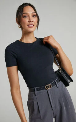 Showpo Alexie High Neckline Tshirt In Black