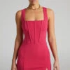 Showpo Aleyna Panelled Corset Side Split Mini Dress In Hot Pink
