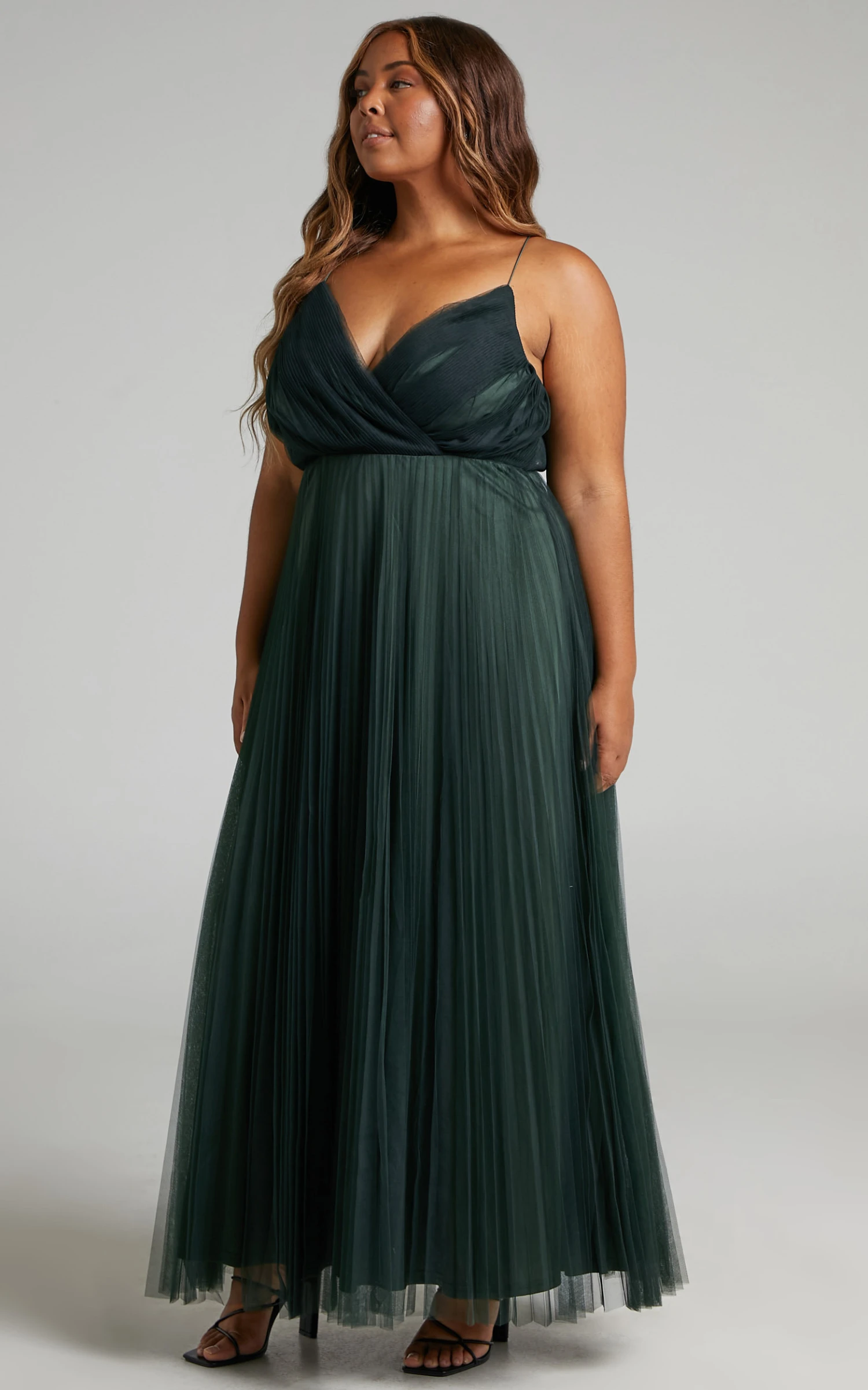 Showpo Allany Maxi Dress - Faux Wrap Bodice Pleated Tulle Dress In Emerald 3 Showpo Allany Maxi Dress - Faux Wrap Bodice Pleated Tulle Dress In Emerald - Image 3