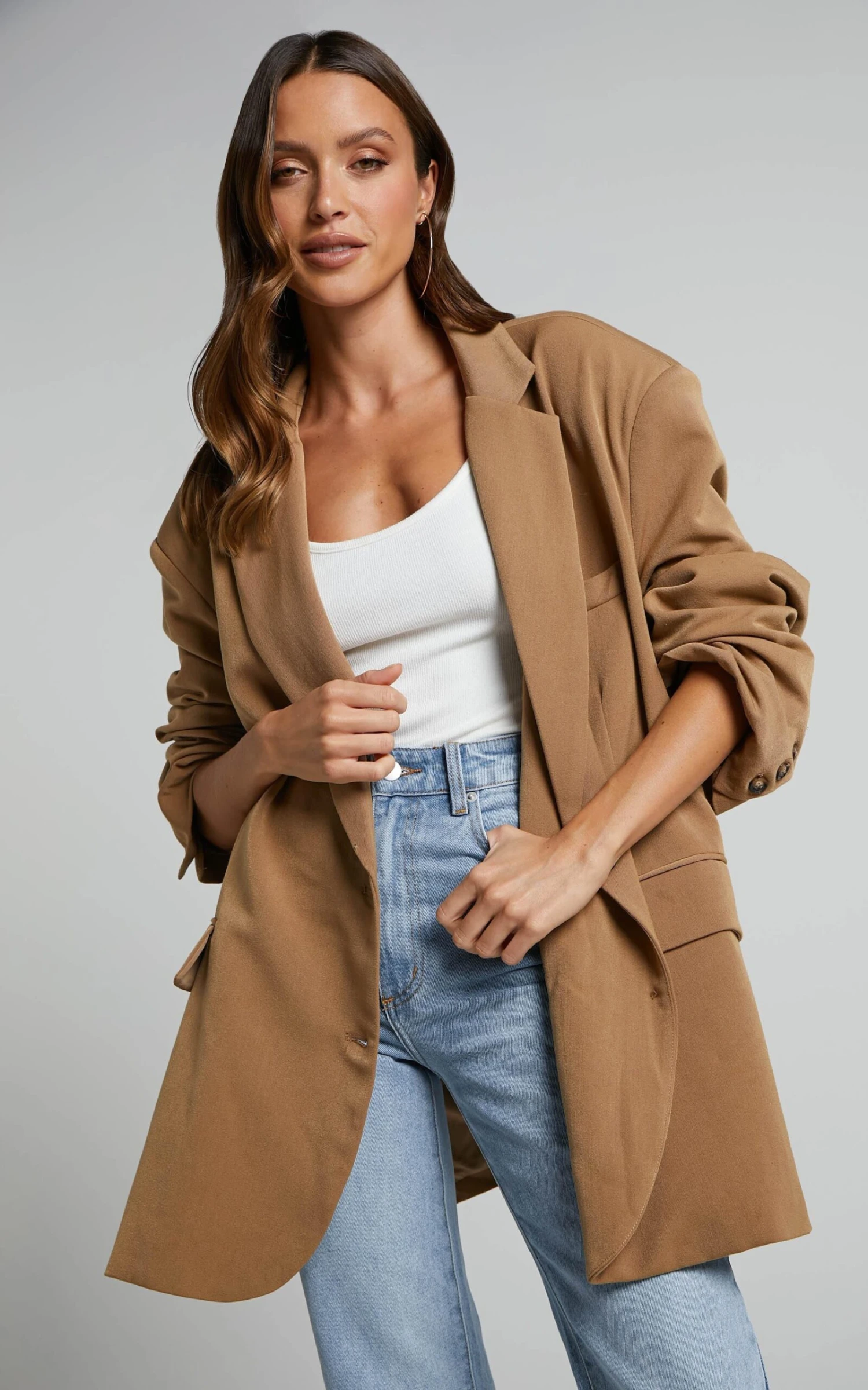 Showpo Amalea Oversized Boyfriend Blazer In Mocha 2 Showpo Amalea Oversized Boyfriend Blazer In Mocha - Image 2