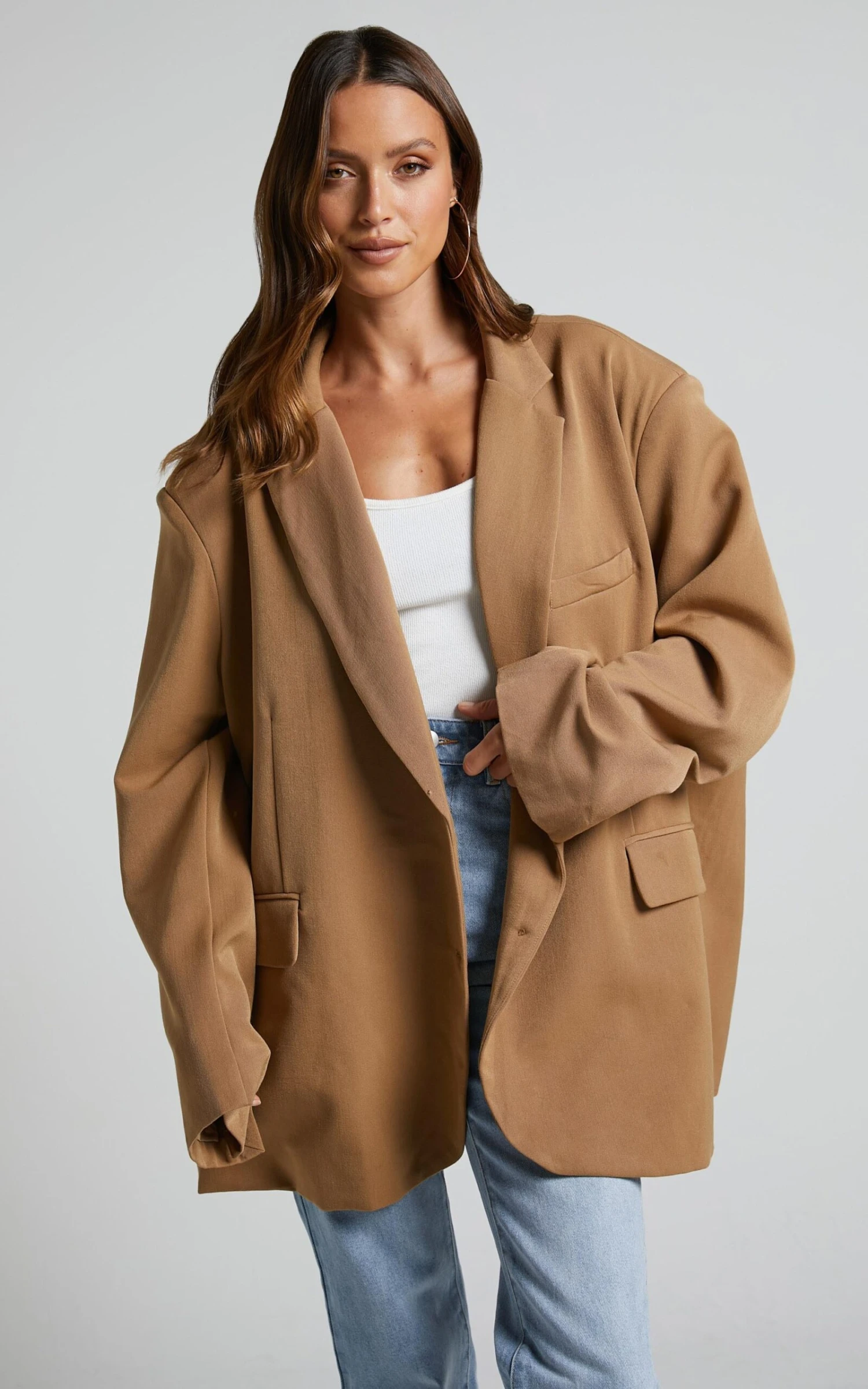 Showpo Amalea Oversized Boyfriend Blazer In Mocha 3 Showpo Amalea Oversized Boyfriend Blazer In Mocha - Image 3