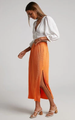 Showpo Amarante Midi Skirt - Side Split Plisse Skirt In Orange 10 Showpo Amarante Midi Skirt - Side Split Plisse Skirt In Orange -Showpo Women's Clothing Store Amarante Plisse Midi Skirt in Orange 2528SB22100037022529 7