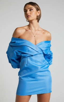 Showpo Anastasija Mini Dress - Off Shoulder V Neck Dress In Blue 12 Showpo Anastasija Mini Dress - Off Shoulder V Neck Dress In Blue -Showpo Women's Clothing Store Anastasija Off Shoulder Mini Dress in Blue 4