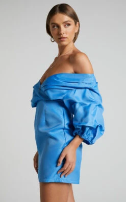 Showpo Anastasija Mini Dress - Off Shoulder V Neck Dress In Blue 13 Showpo Anastasija Mini Dress - Off Shoulder V Neck Dress In Blue -Showpo Women's Clothing Store Anastasija Off Shoulder Mini Dress in Blue 5