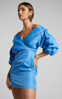 Showpo Anastasija Mini Dress - Off Shoulder V Neck Dress In Blue 14 Showpo Anastasija Mini Dress - Off Shoulder V Neck Dress In Blue -Showpo Women's Clothing Store Anastasija Off Shoulder Mini Dress in Blue 7