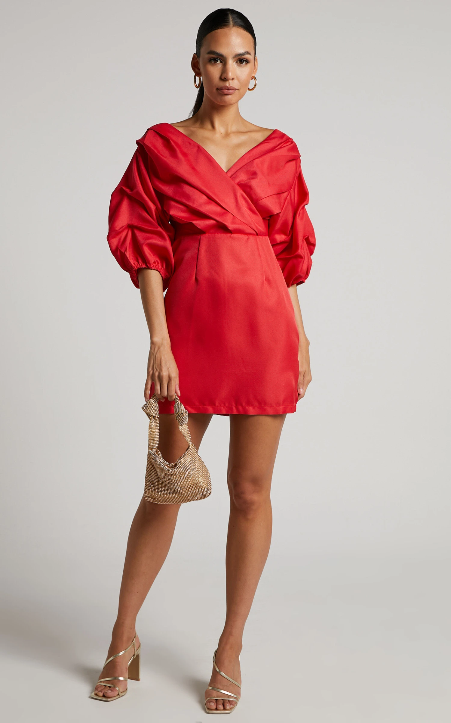 Showpo Anastasija Mini Dress - Off Shoulder V Neck Dress In Red 3 Showpo Anastasija Mini Dress - Off Shoulder V Neck Dress In Red - Image 3