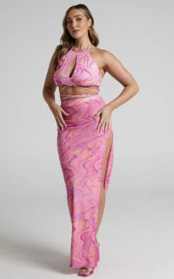 Showpo Anatolia Printed Mesh Thigh Split Maxi Skirt In Pink Swirl -Showpo Women's Clothing Store Anatolia Printed Mesh Thigh Split Maxi Skirt in Rainbow Swirl 2528SB22030007012529 2