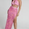 Showpo Anatolia Printed Mesh Thigh Split Maxi Skirt In Pink Swirl
