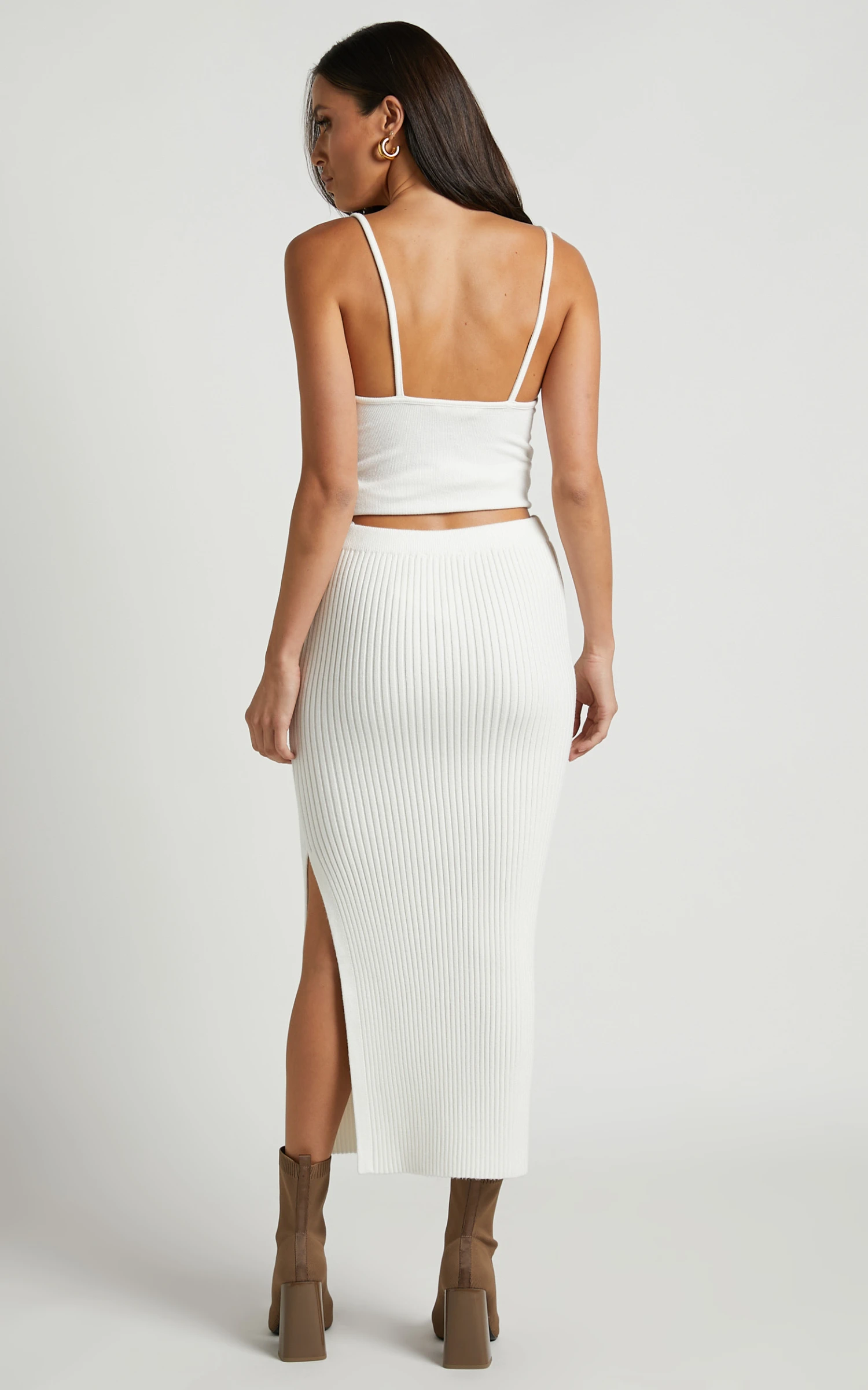Showpo Andalucia Ribbed Side Split Midi Skirt In Cream 8 Showpo Andalucia Ribbed Side Split Midi Skirt In Cream - Image 8