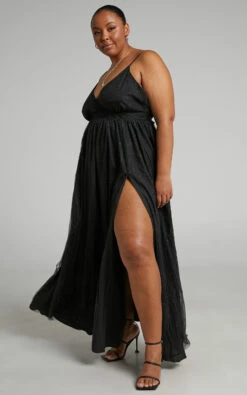 Showpo Angelina Plunge Neck Glitter Maxi Dress In Black 11 Showpo Angelina Plunge Neck Glitter Maxi Dress In Black -Showpo Women's Clothing Store Angelina Plunge Neck Glitter Maxi Dress in Black 2528SD22060085012529 1