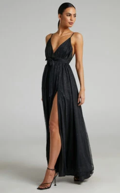 Showpo Angelina Plunge Neck Glitter Maxi Dress In Black 10 Showpo Angelina Plunge Neck Glitter Maxi Dress In Black -Showpo Women's Clothing Store Angelina Plunge Neck Glitter Maxi Dress in Black 2528SD22060085012529 3