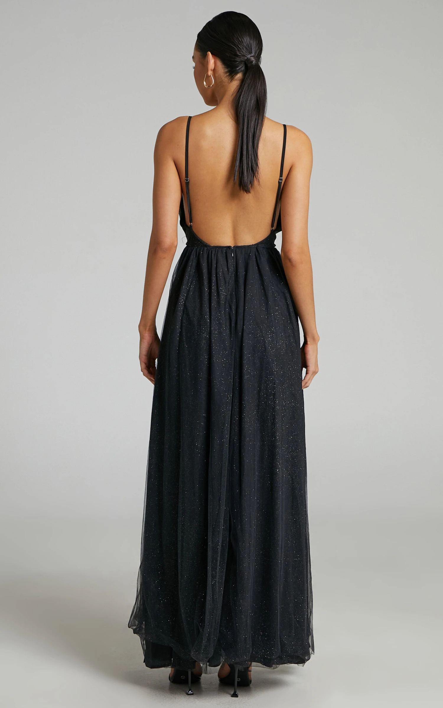 Showpo Angelina Plunge Neck Glitter Maxi Dress In Black 6 Showpo Angelina Plunge Neck Glitter Maxi Dress In Black - Image 6