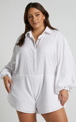 Showpo Anka Playsuit - Relaxed Button Front Shirt Playsuit In White 10 Showpo Anka Playsuit - Relaxed Button Front Shirt Playsuit In White -Showpo Women's Clothing Store Anka Playsuit Relaxed Button Front Shirt Playsuit in White 2