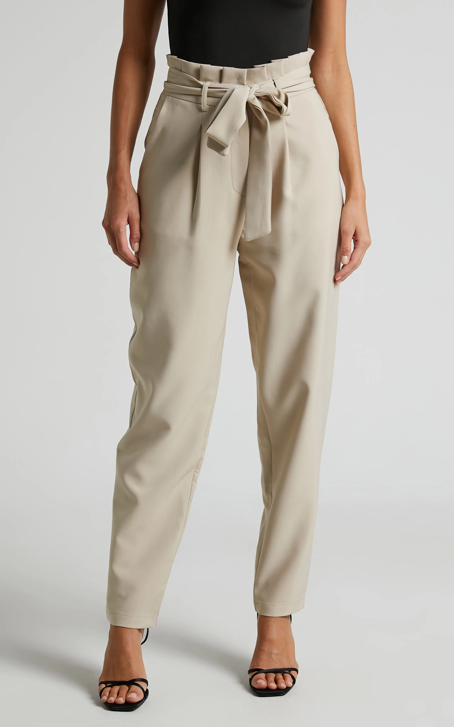 Showpo Annalise - High Waisted Paper Bag Waist Pants In Stone 7 Showpo Annalise - High Waisted Paper Bag Waist Pants In Stone - Image 7