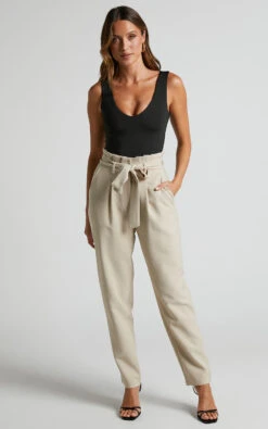 Showpo Annalise - High Waisted Paper Bag Waist Pants In Stone 11 Showpo Annalise - High Waisted Paper Bag Waist Pants In Stone -Showpo Women's Clothing Store Annalise Paper Bag Waist Pants in Stone 2