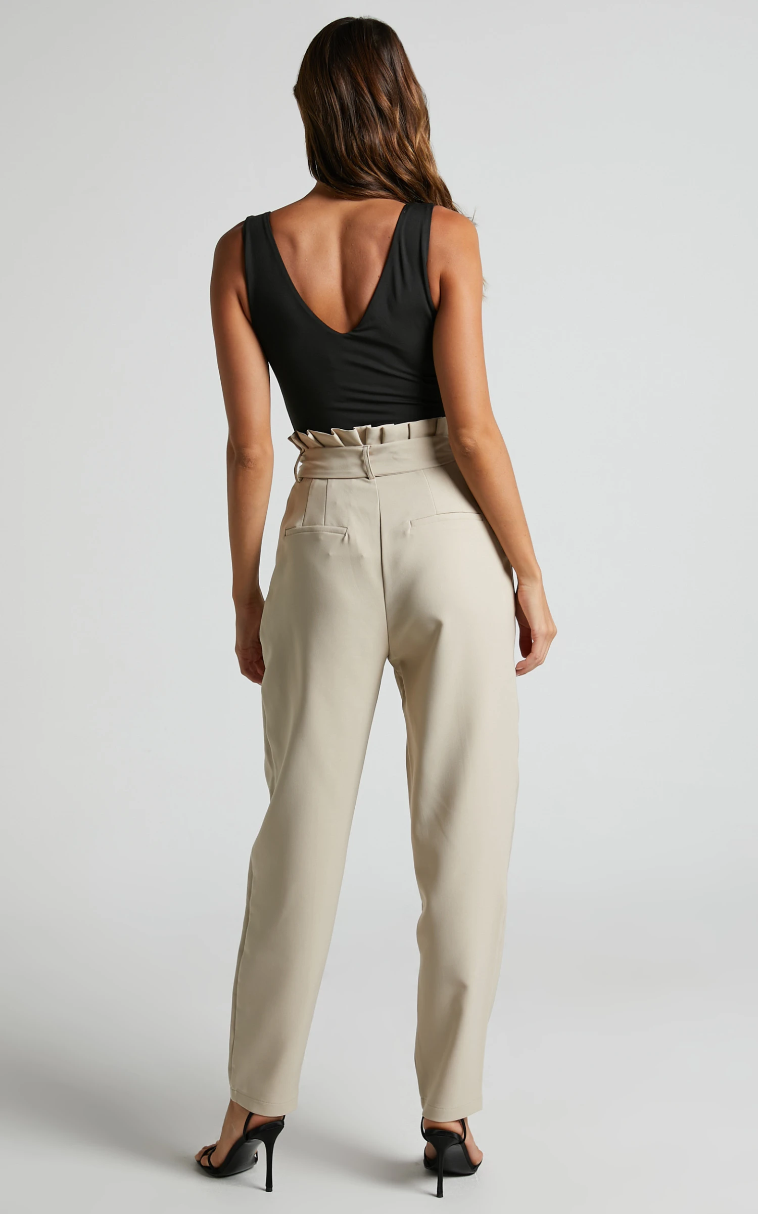 Showpo Annalise - High Waisted Paper Bag Waist Pants In Stone 8 Showpo Annalise - High Waisted Paper Bag Waist Pants In Stone - Image 8