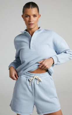 Showpo Annie Fleece Collared Sweatshirt In Blue