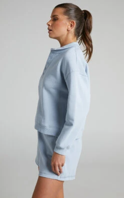 Showpo Annie Fleece Collared Sweatshirt In Blue -Showpo Women's Clothing Store Annie Fleece Collared Sweater in Blue 2528SO22040011032529 2