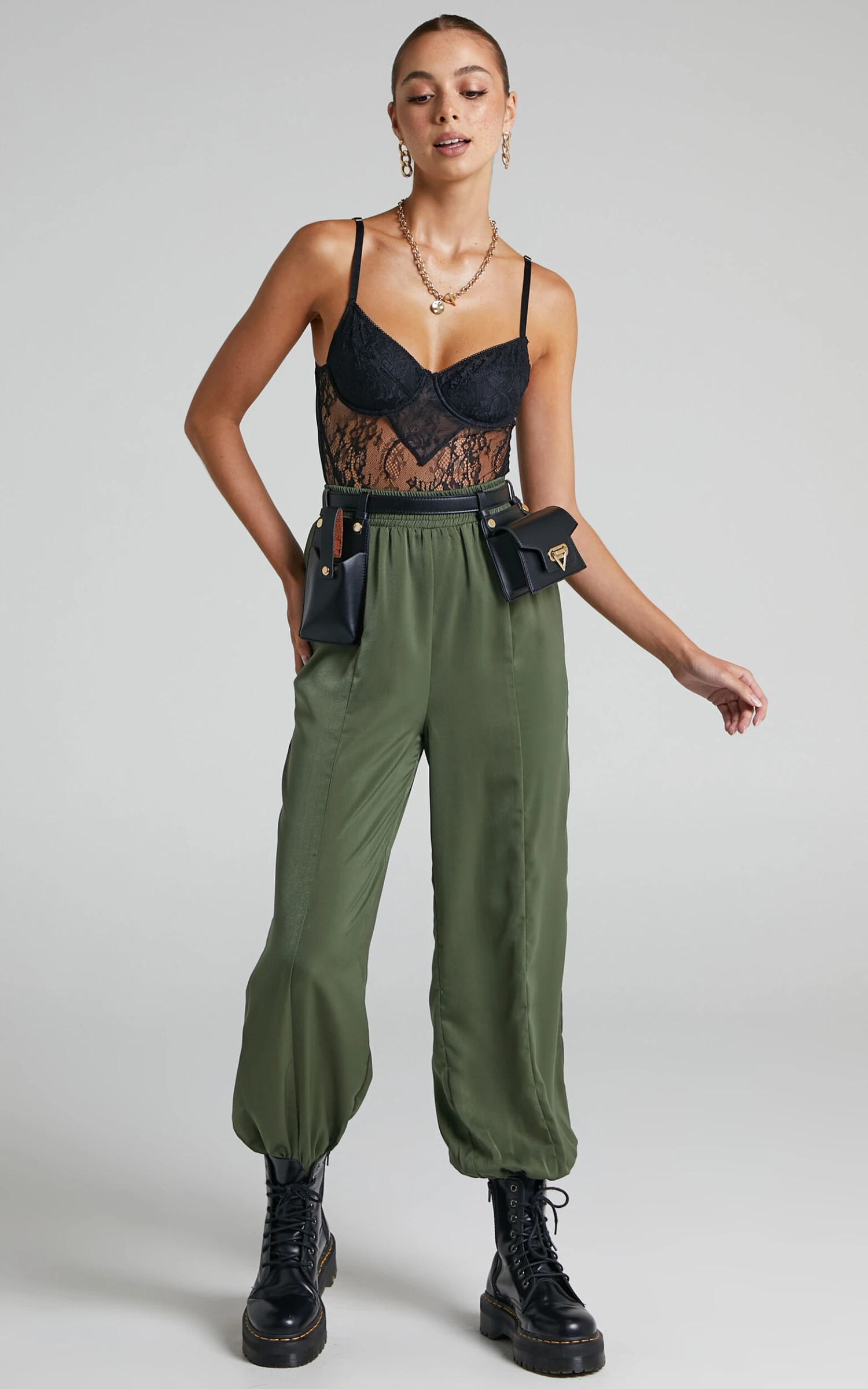 Showpo Antonella High Waisted Elasticated Pant In Olive 4 Showpo Antonella High Waisted Elasticated Pant In Olive - Image 4