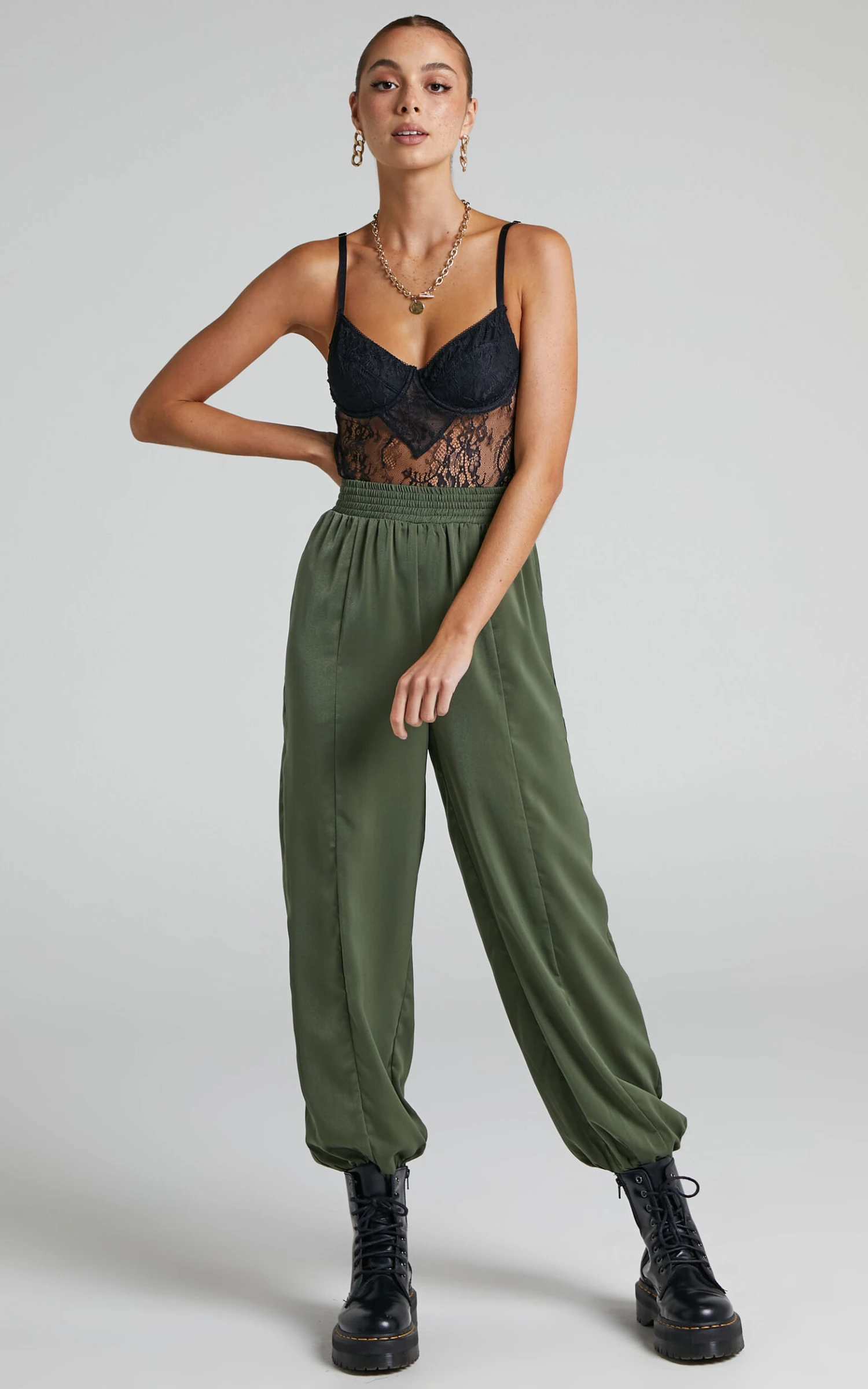 Showpo Antonella High Waisted Elasticated Pant In Olive 5 Showpo Antonella High Waisted Elasticated Pant In Olive - Image 5