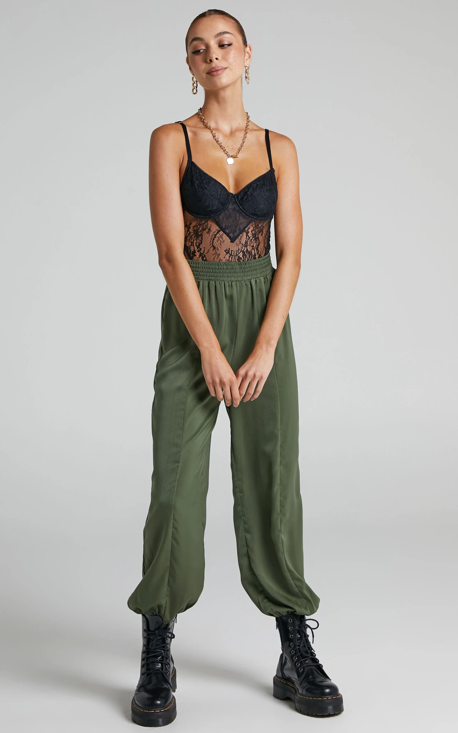Showpo Antonella High Waisted Elasticated Pant In Olive 6 Showpo Antonella High Waisted Elasticated Pant In Olive - Image 6