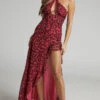 Showpo Antonina Printed Chain Halter Maxi Dress In Red