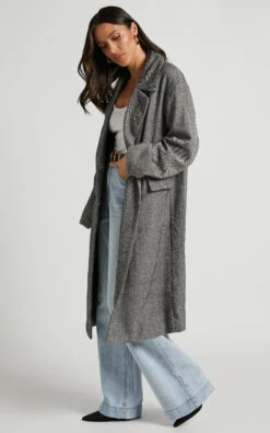 Showpo Anzelle Double Breasted Longline Herringbone Coat In Black And White Herringbone -Showpo Women's Clothing Store Anzelle Double Breasted Longline Herringbone Coat in Black and White Herringbone 5