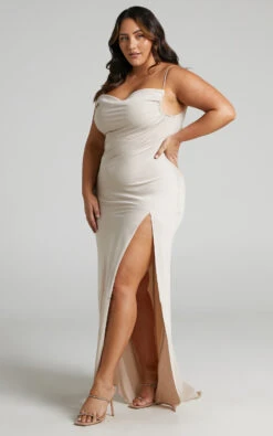 Showpo Ardent Maxi Dress - Cowl Neck Tie Back Satin Dress In Champagne -Showpo Women's Clothing Store Ardent Cowl Neck Tie Back Satin Maxi Dress in Champagne 2528SD22010064062529 1