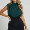 Showpo Arianae High Neck Top In Forest Green