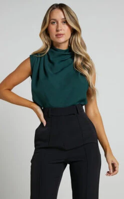 Showpo Arianae High Neck Top In Forest Green