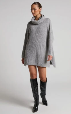 Showpo Ariene Jumper Dress - Oversized Turtle Neck Knit Dress In Grey -Showpo Women's Clothing Store Ariene Oversized Turtle Neck Knit Jumper Dress in Grey 2528SO22040021032529 1
