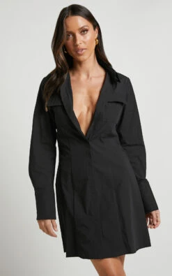 Showpo Ashima A-Line Panelled Shirt Dress In Black -Showpo Women's Clothing Store Ashima A Line Panelled Shirt Dress in Black 2